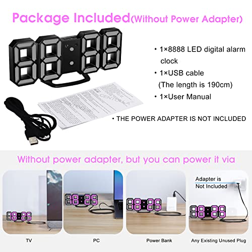 Image of 3D LED Wall Clock, 8.4 inch Digital Wall Clock, LED Clock with 3 Adjustable Brightness Levels for Home Kitchen Office(with Cable but NOT Battery Operated)