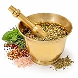 Brass Mortar and Pestle Set, Spice and Herb Grinder, Pill Crusher, Herb Bowl, Pesto Powder Metal Okhli and Musal Masher for Home & Kitchen Decor (Plain, Pack of 1)