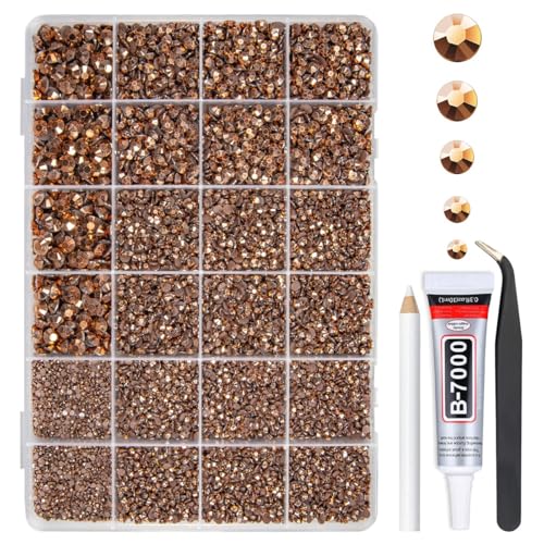 qiipii Copper Resin Rhinestones w B7000 Jewelry Glue for Bedazzling Crafting 2mm-6mm Brown Flatback Jelly Stones Diamonds Gems Bedazzler Kit for Nails Face Eyes Makeup Tumblers Bottles Crafts Shoes