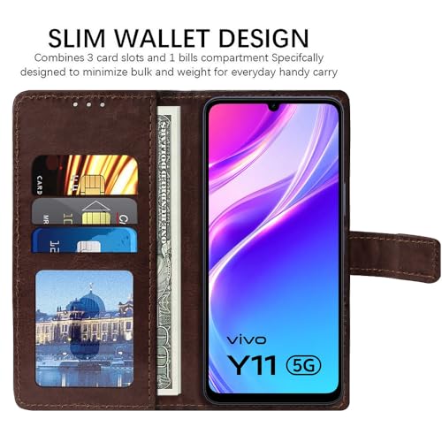 Image of Flip Cover Back Case Compatible with Vivo Y05 5G / Y11 5G / Y21 5G | Premium Leather Finish | Inbuilt Pockets & Stand | Flip Cover Back Case for Vivo Y05 5G / Y11 5G / Y21 5G (Coffee)