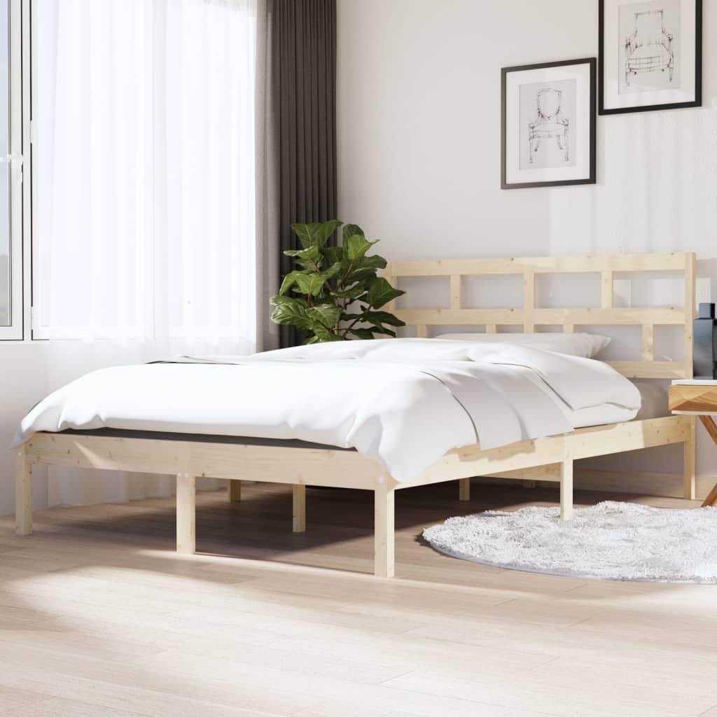 Lite drewno sosnowe z zagłówkiem klasyczny model brąz 135x190cm | Rama łóżka 135x190 cm lite drewno sosnowe z zagłówkiem solidne listwy