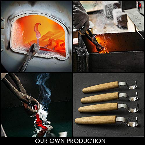 BeaverCraft Hakenmesser SK2L Eiche 3cm Klinge Holzschnitzlöffel Messer für Schüsselbecher Löffel Schnitzen Linkshänder Holzschnitzmesser Gebogene Werkzeuge für Anfänger