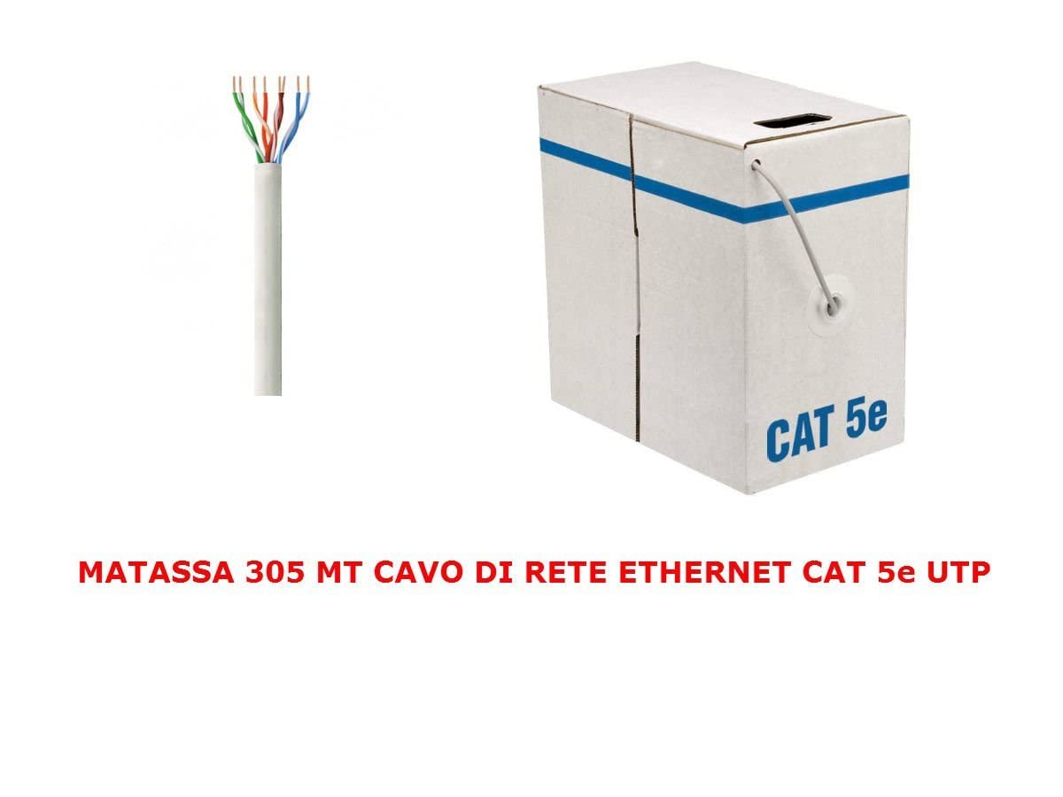 CAVO MATASSA 305 MT Metri Cavo di Rete UTP Cat 5E LAN ETHERNET CCA Bobina 5 E Internet Router Access Point