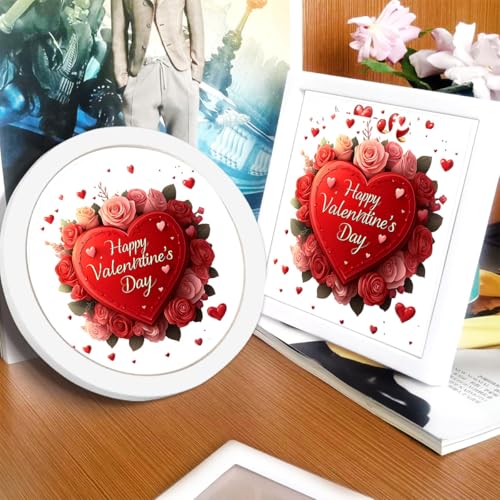 Image of Zhenqing Valentine's Day Cross Stitch Kit for Adults - Red Heart Rose & Owl Floral Design | 11CT 7.87 inchx7.87 inch Stamped Embroidery Kit with Thread, Fabric | DIY Craft Gift (68789)