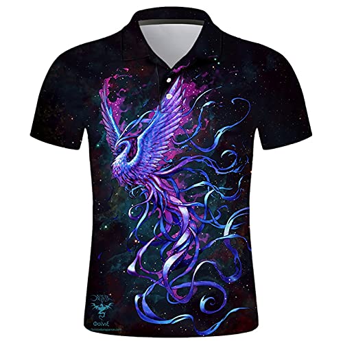 GXRGXR Polo Unisexe À Manches Courtes - Bouton De Revers Décontracté Nouveauté Imprimé en 3D Animal Fantasy Phoenix T-Shirt - pour Hommes Femmes Été Respirant Tee Top Pull Hip Hop, Style C Cover