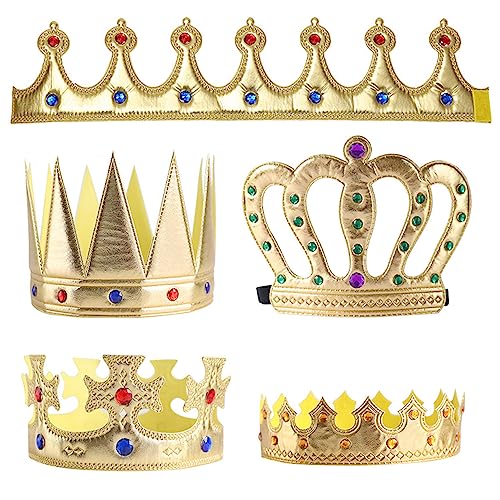 Trsnzul Corona de Rey 5 Piezas Corona Real Sombrero de Corona Decoración de Fiesta de Rey Corona Rey de Cumpleaños Rey Corona Sombrero de Coronas Cumpleaños Corona para Fiesta Cumpleaños