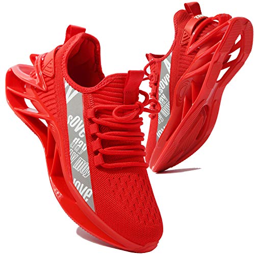 kokib Men's Running Sports Walking Shoes Mesh Lightweight Breathable Athletic Jogging Fashion Sneakers All Red