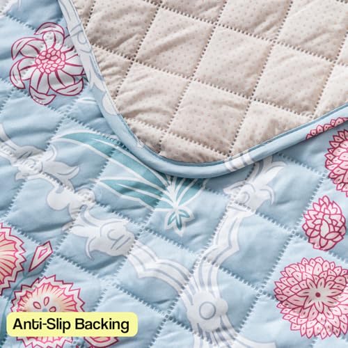 Image of House of Quirk 'Mughal Series' Printed Quilted Sofa Cover for 1 /2 /3 /4 Seater - Anti-Slip, Washable Couch Protector Slipcover (Three Seater, Gulshan Sky, 80x150 cm)
