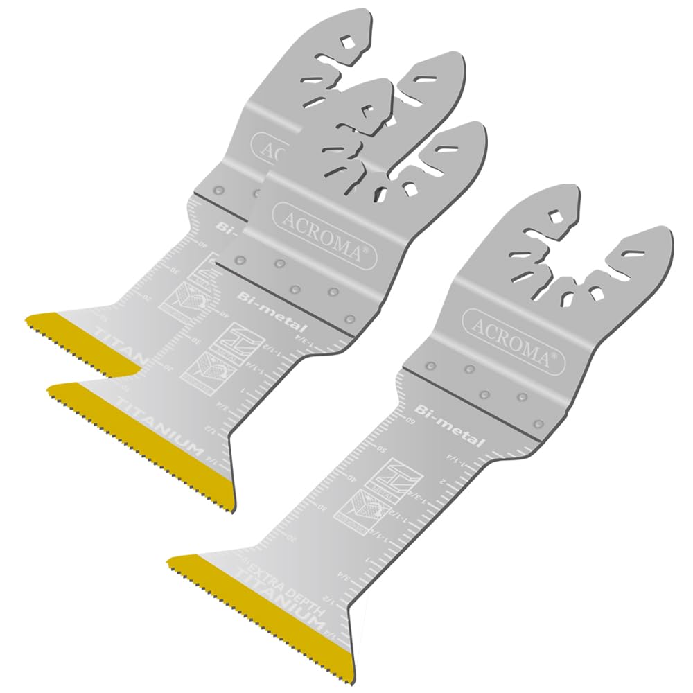 ACROMA3-Piece Universal Oscillating Multitool Blade Set, Titanium-Enhanced M42 HSS Bi-Metal, Including 2" and 2-2/3" Extra-Long Blades, Ideal for Plunge/Flush Cut on Multi-Materials. BM50003