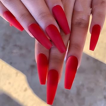 Amazon Com Outyua Red Super Long Press On Nails Coffin Ballerina Matte Fake Nails False Nails Acrylic Nails For Women And Girls 24pcs Red Beauty Personal Care