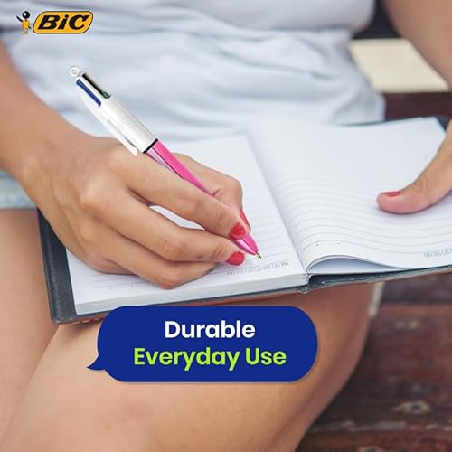 BIC 4 Colours Shine Ballpoint Pen - Pink Barrel Multicolour Ink Pen, Retractable Smooth Writing Pens, Refillable Medium Point 4 in One Biro for School, Office, Study, Journaling and Organisation - Image 4