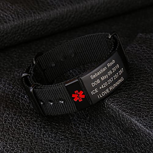 TINGKU Personalized Medical Alert Bracelet for Men Women Custom Engraved Emergency Medical ID Bracelets Diabetic Nylon Wristband Sport Jewelry3