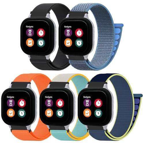 5 Pack Sport Nylon Loop Band for Gizmo Watch Band for Kids Compatible with Gizmo Watch 3 2 1/ Gabb Watch3 2 1/ SyncUP/Cosmo JrTrack Soft Adjustable Breathable Braided Strap for Boys and Girls