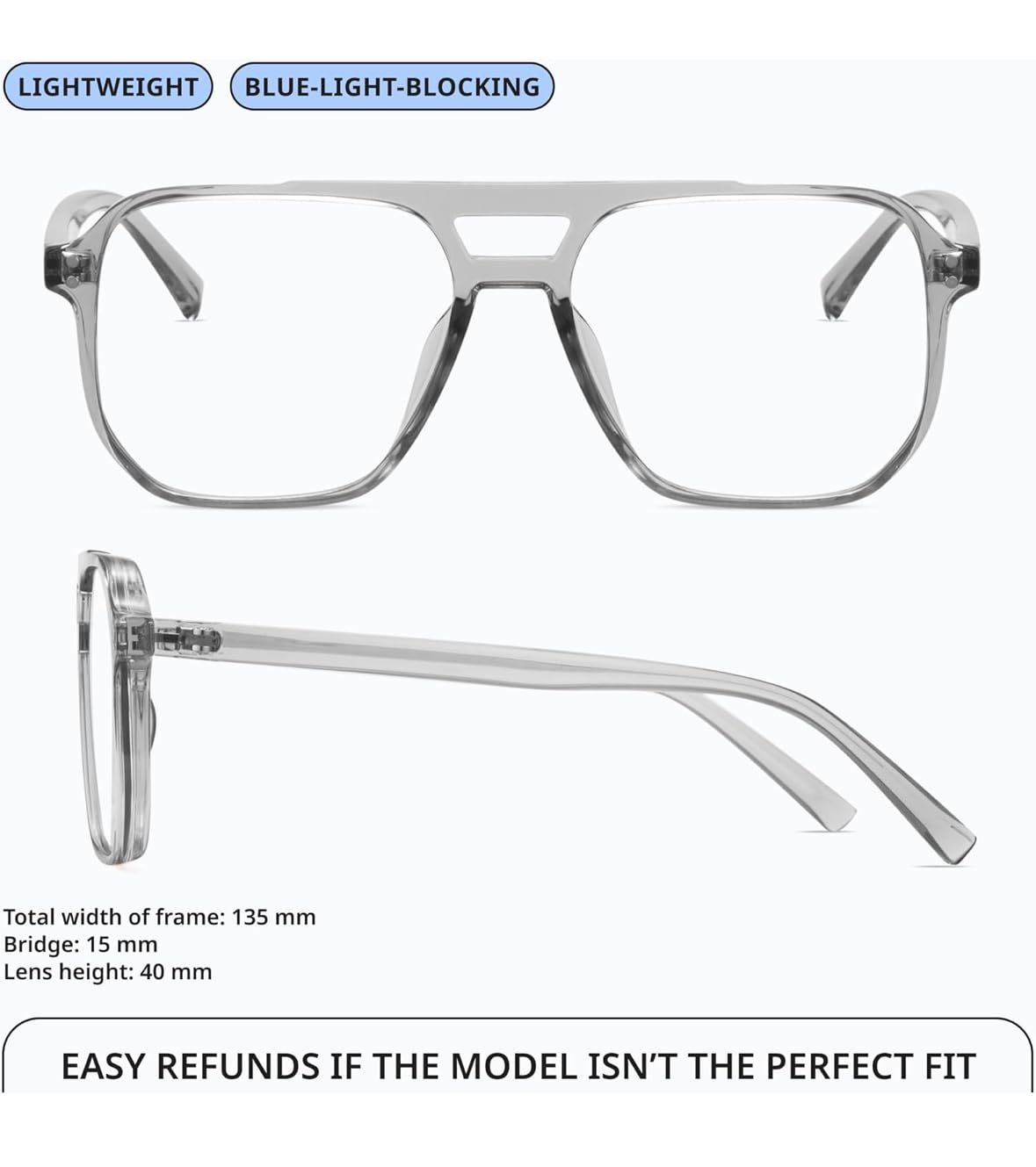 Poshh Eyewear Blue cut Light Blocking Glasses | Anti Glare Eyewear | Uv Protection Eye Glass For Men | Computer Glasses For Mobile/laptop Use | (Transparent Grey)