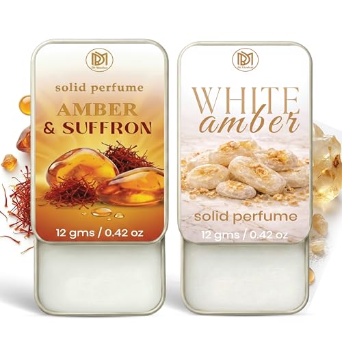 Image of Dr.Mashur Solid Perfume |Amber & Saffron&White amber Alcohol Free Wax Perfume Balm, Long Lasting | Pocket Tin 12g, Pack Of 2| Non Greasy Smooth Glide, Travel Friendly Unisex
