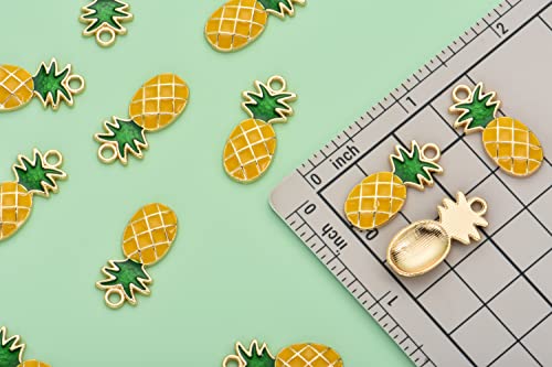 Image of Pack of 80 Pineapple Enamel Charms Gold Plated Colored Pendants Hawaii Style Accessories for Necklace Bracelet Jewelry Making DIY Crafting