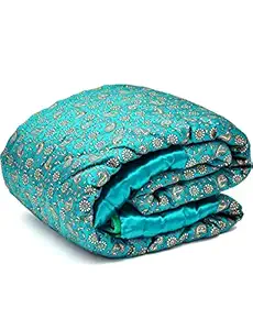 CHHAVI Silk Cotton Soft Jaipuri Razai for Double Bed, Traditional Double Bed Winter Heavy Quilt Ac Blanket Rajai Comforter,(85X100 inches),Green Colour, Lightweight