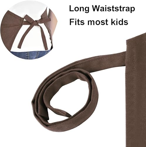 Miniatura 5 de TOPTIE Paquete de 6 delantales coloridos de lona de algodón para niños con bolsillo, delantal de pintura de artista y delantal de chef