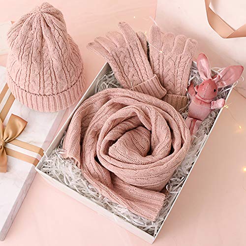 Gorro de invierno bufanda guantes conjunto de lana para mujeres con punto suave 4