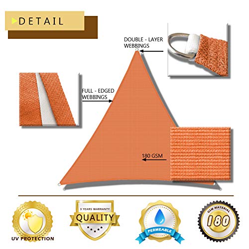 Coarbor 12'X12'X12' Sun Shade Sail Triangle 180Gsm Heavy Duty Fabric Cloth Screen For Patio Garden Yard Deck Pergola Canopy Water Permeable & Uv Resistant Customize (Orange) #TOP2