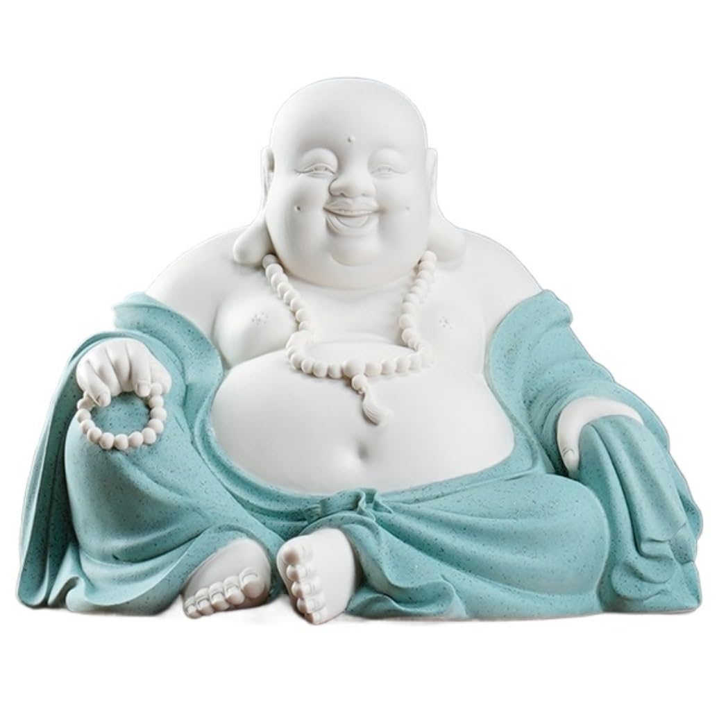 GAOJUNAN Buddha Statue,Zen Altars, 8.2 Inch Laughing Buddha Statues Sculptures Ceramic Statue Home Decor Car Ornament Desk Shelf Decoration(E)