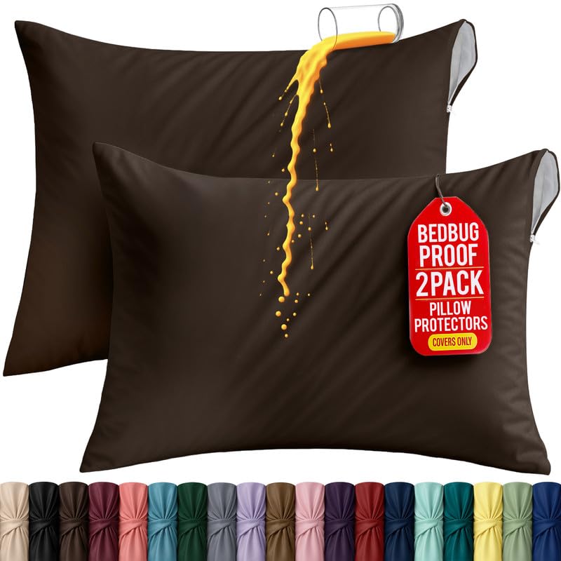 Set of 2 Pillow Protectors with Zipper Queen Size, Pillow Covers