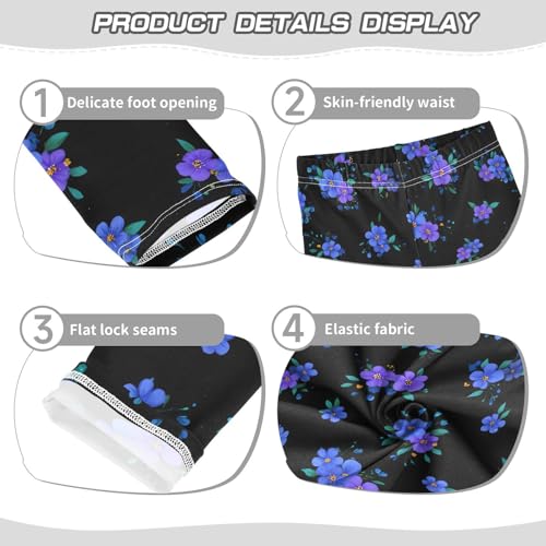 Blue Purple Flower Stylish Girls Leggings Soft Stretch Workout Yoga Dance Pants for Kids Casual Tights3