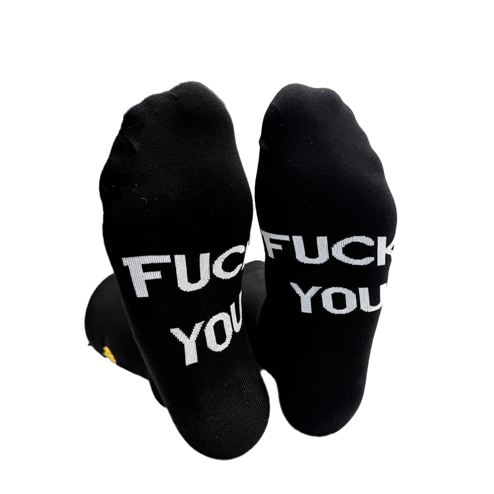 Rude Slogans Co Unisex Fuck You - Black Funny Socks For Men & Women- Premium Quality Novelty Socks With Rude Slogan- Unique Humorous Gifts For Birthday- Cunt Gifts With Funny Sayings (Cotton, )