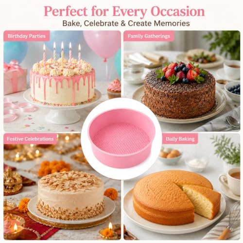 Image of PureBake Silicone Cake Mould Round for Baking, 8 inch Mold, Non-Stick, BPA-Free, Microwave Safe, Flexible, 2.16 inches Deep, Easy Release -1 PCS Random Color