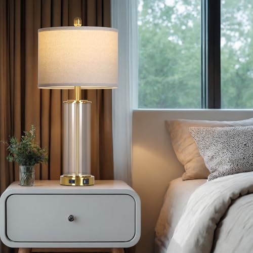 26" Gold Glass Table Lamps Set of 2, 3-Way Dimmable Touch Control Living Room Lamp with USB C+A Ports & AC Outlet, Modern Bedside Lamps, Elegant Bedroom Lamps for Nightstand Side End Table Desk - Image 6