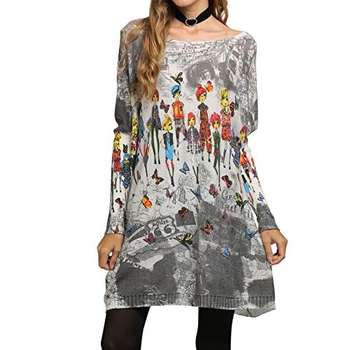 ellazhu Women's Autumn Long Sleeve Relaxed Fit Crew Neck Loose Casual Pullover Sweater Sweatshirts DH05 Small-Large White