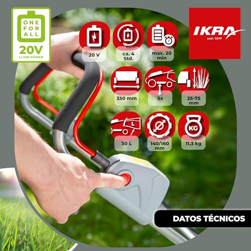 Cortacésped de batería para jardín sin gasolina IKRA con kit mulching y 2 baterías 6