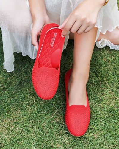 DEXJEWU Women's Loafer Flats Round Toe Dressy Shoes Comfort Walking Slip-on Work Penny Office Driving Shoes, 021 Red, 7 US — view 3
