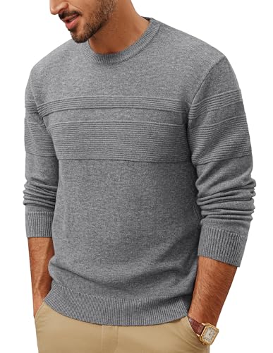 PJ PAUL JONES Herren Pullover mit Rundhalsausschnitt Feinstrick Pulli Basic Strickpullover Dunkelgrau S