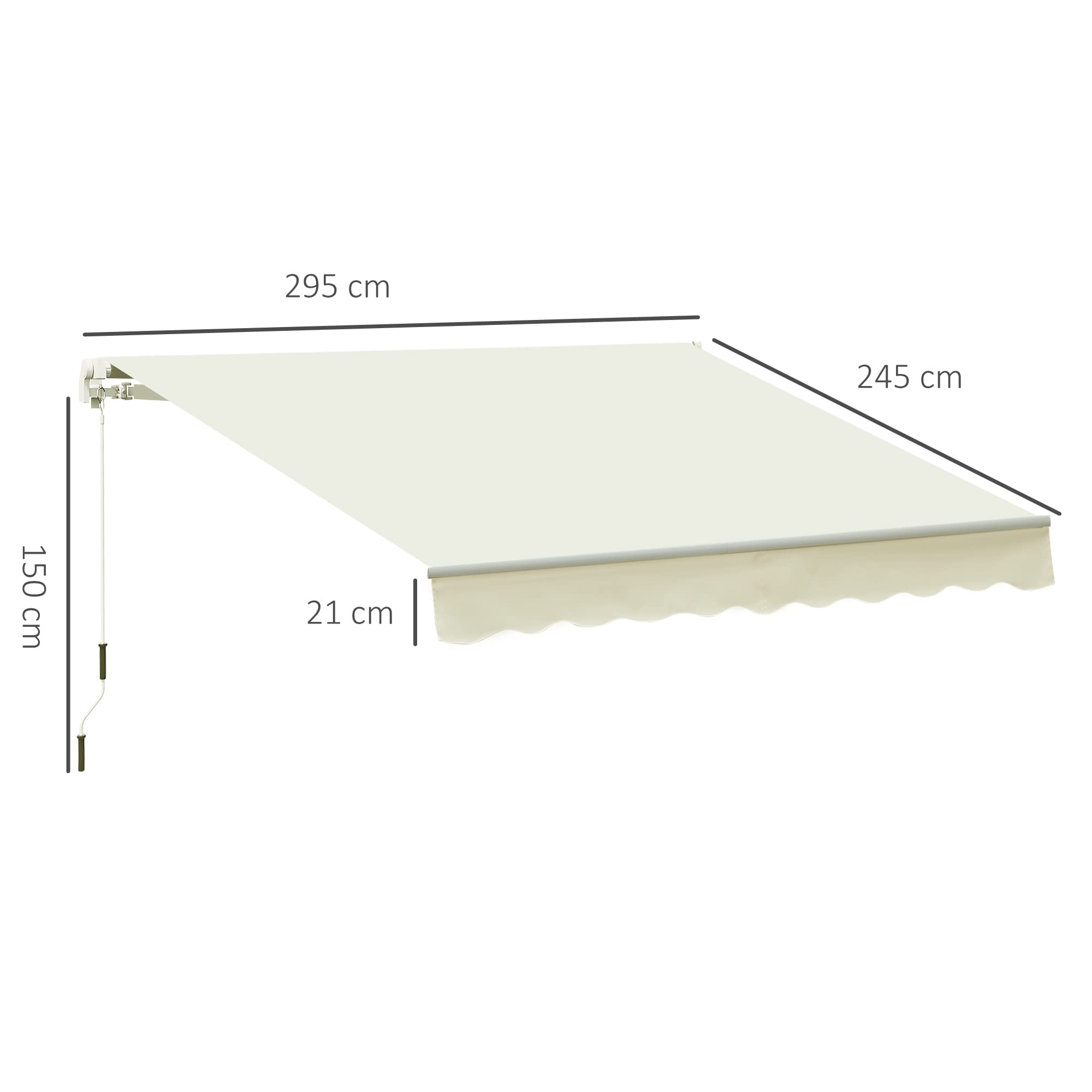 Outsunny Tenda da Sole Avvolgibile a Caduta Manuale 295x245cm Bianco Alluminio Poliestere Anti-UV