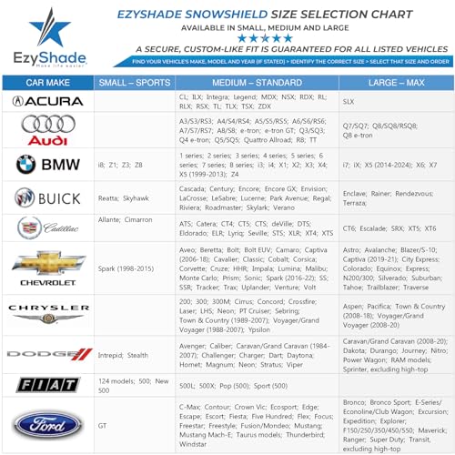 EzyShade Car Windshield Cover for Ice and Snow. Windshield Snow Cover for Car SUV Truck. Frost Guard Windshield Cover, Car Snow Cover, Automotive Winter Car Accessories. See Size-Chart - Max (L) Size