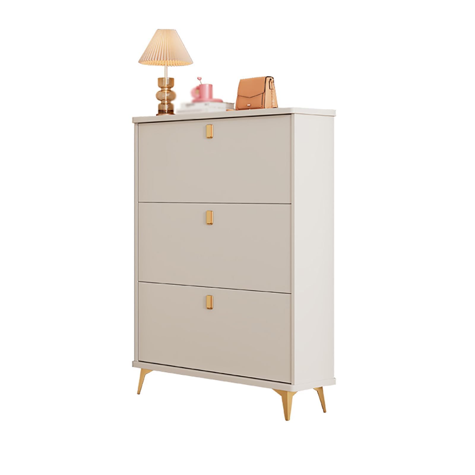 Shoe Cabinet Organizer with 3 Flip Drawers Freestanding Narrow Shoe Storage with Metal Legs, Hidden Slim Narrow Shoe Rack Cabinet for Entryway, Foyer, Hallway (White)
