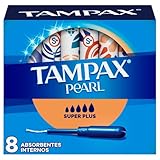 Tampax Pearl Super Tampones para Flujo Abundante, 8 Unidades. Doble protección que Bloquea Fugas