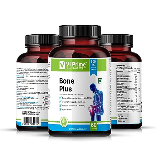 Vi Prime Health and Beauty Bone Plus Bone and Joint Health Supplements Medicine for Bone Strength Knee Pain Relief Products Bone Supplement Calcium Tablets | Vegetarian Dietary Supplements 60 Capsules
