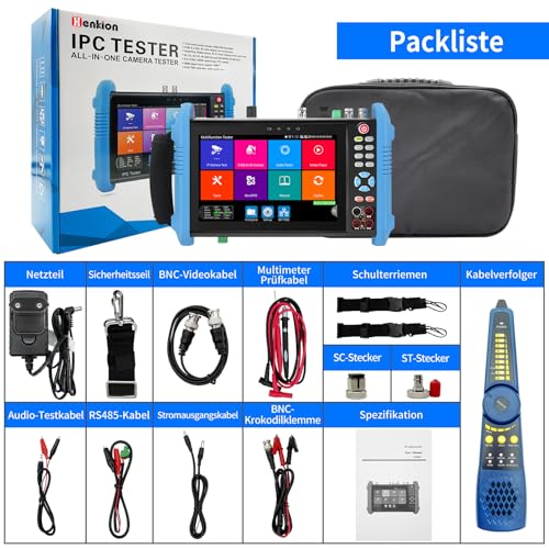 Henkion IPC-9800MOVTADHS Pro CCTV-Kameratester 8K 32MP IPC-Test 7-Zoll-IPS-Touchscreen-Monitor CCTV-Tester Unterstützung 4K 8MP HD-TVI CVI AHD SDI IP-Kameratest DMM OPM TDR POE RS485 WiFi HDMI VGA