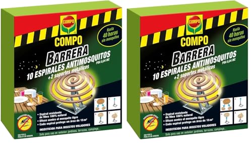 Compo Repelente Barrera de Insectos antimosquitos, Protección contra Mosquitos y Avispas, Incl. 10 espirales y Soporte metálico, 17x11x1.5 cm, Multicolor (Paquete de 2)