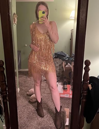 Image of Cocktail Dresses Flapper Dresses 1920s Gatsby with All-Over Sequin Fringe Mini Dresses Prom Party Dress