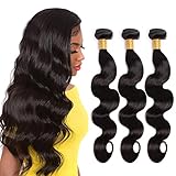 SHWAIR Human Hair Bundles Body Wave Bundles 10A Unprocessed Brazilian Virgin Body Wave Human Hair Bundles Quick Weave Hair Bundles 3 Bundles Human Hair for Black Women Natural Color (16 18 20 Inch)