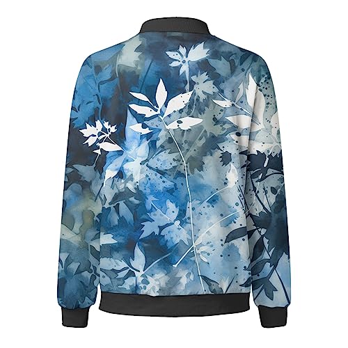 MKIUHNJ Thermomantel Damen Mantel für Damen, lässige Alltagsjacken, leichte Jacke mit Reißverschluss, Blumendruck-Mantel, Stehkragen, kurze Sport-Outwear New Look Mantel Damen Schwarz – Bild 3