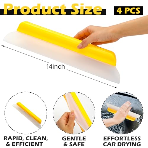 Image of 4 Pack 14 inch Car Drying Squeegee Longer Silicone Automotive Water Wiper Flexible Auto T-Bar Rubber Blade for Car Windshield Glass Window Bathroom Shower Squeegees Wash Tool (Yellow)