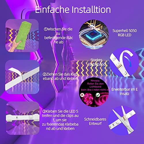 Aitesuo LED Strip 7.5m, RGB LED Streifen mit App-Steuerung und Fernbedienung, Dimmbar Bluetooth Leiste, Musik Sync, LED Band Selbstklebend, Farbwechsel Lichterkette für Zimmer, Party, Gaming Deko