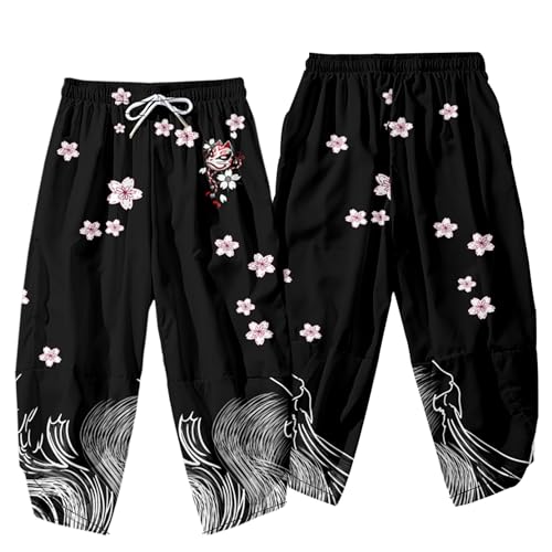 Image of DOSLAVIDA Men's Japanese Kimono Jacket Set Stylish Open Front Coat With Shorts Chinese Style Printed Cardigan Suit