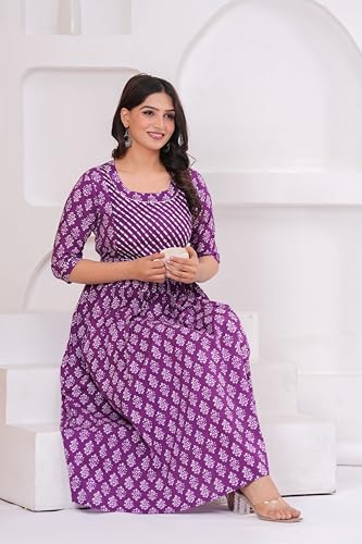 Image of JAIPURFAME Stylish Women's Pure Cotton All Over Printed Kurti Gown, Maternity Dress, and Feeding Dress - Comfortable and Elegant Maternity Wear for Women