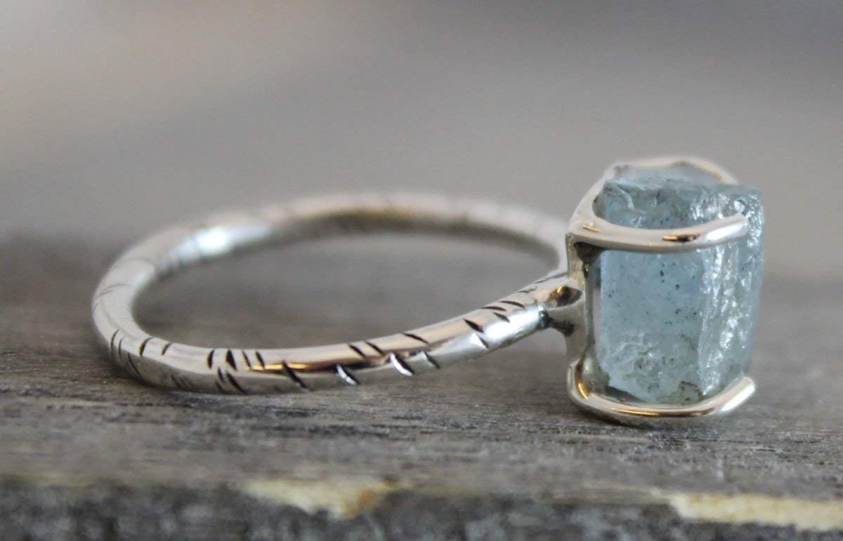 Raw Aquamarine Gemstone Sterling Silver Ring - Handmade Gift Ideas for Women (8)