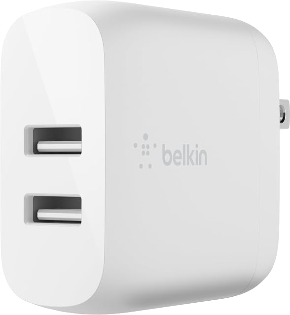 Belkin Double USB chargeur 24W (Double USB Chargeur mural pour iPhone 13, 12, 11, Pro, Pro Max, Mini, iPadS, 20, S20+, S20 Ultra, Pixel 4, Plus) USB-A Chargeur blanc